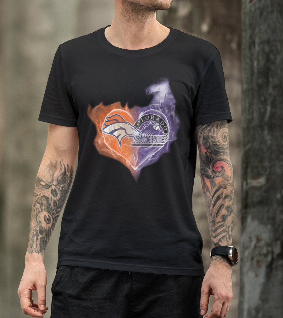 Broncos Colorado Rockies Heart Logo NFL MLB Smoke T-Shirt