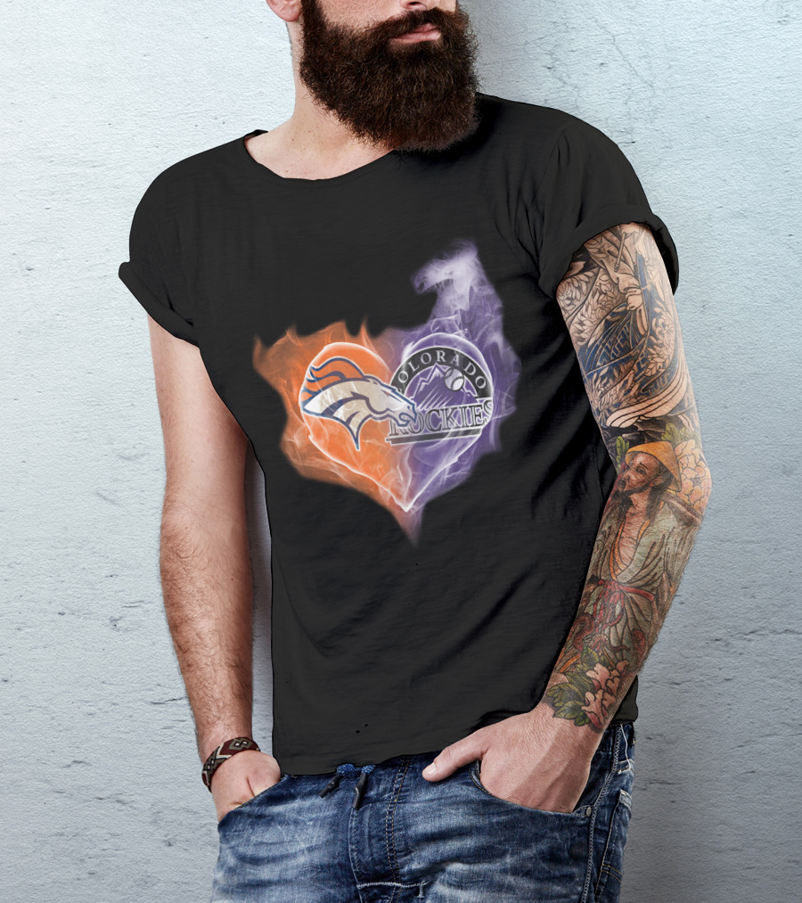 Broncos Colorado Rockies Heart Logo NFL MLB Smoke T-Shirt