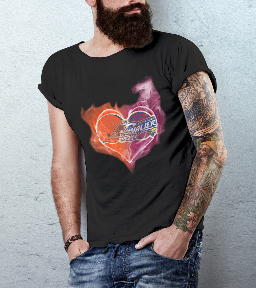 Cleveland Browns Cavaliers Heart Flame T-Shirt