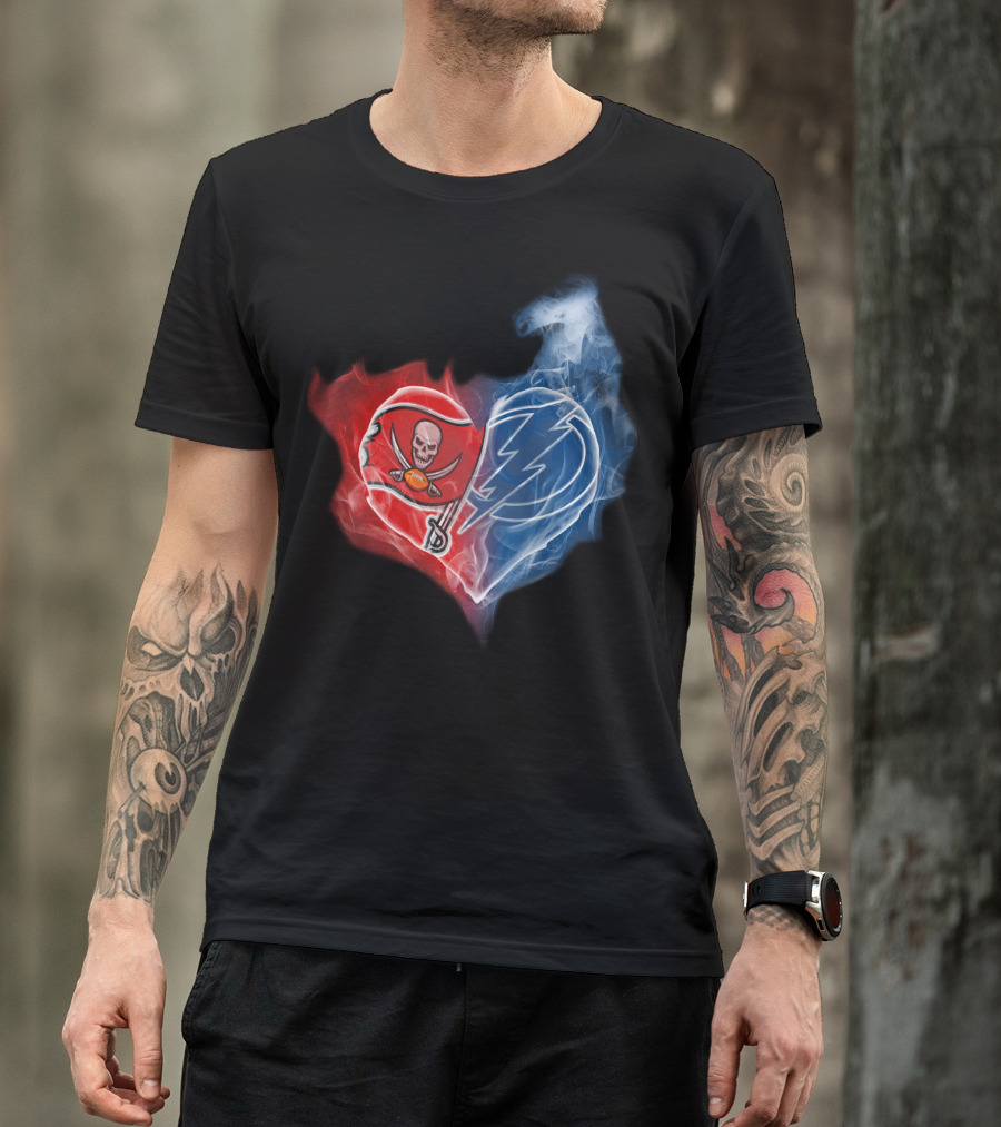 Buccaneers And Tampa Bay Lightning Heart Logo Fusion T-Shirt