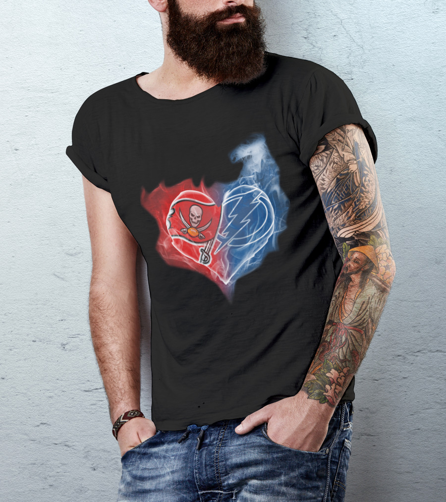 Buccaneers And Tampa Bay Lightning Heart Logo Fusion T-Shirt