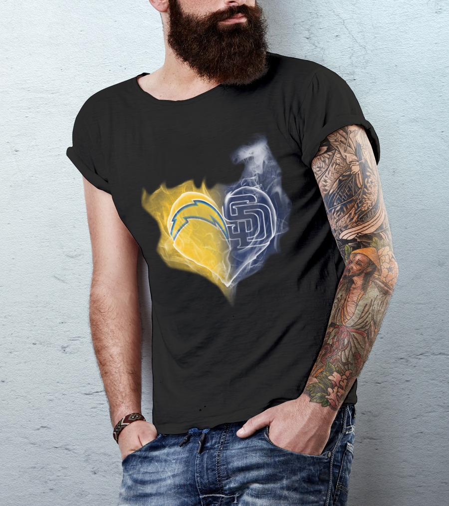 Chargers Padres Heart Symbol Collaboration T-Shirt