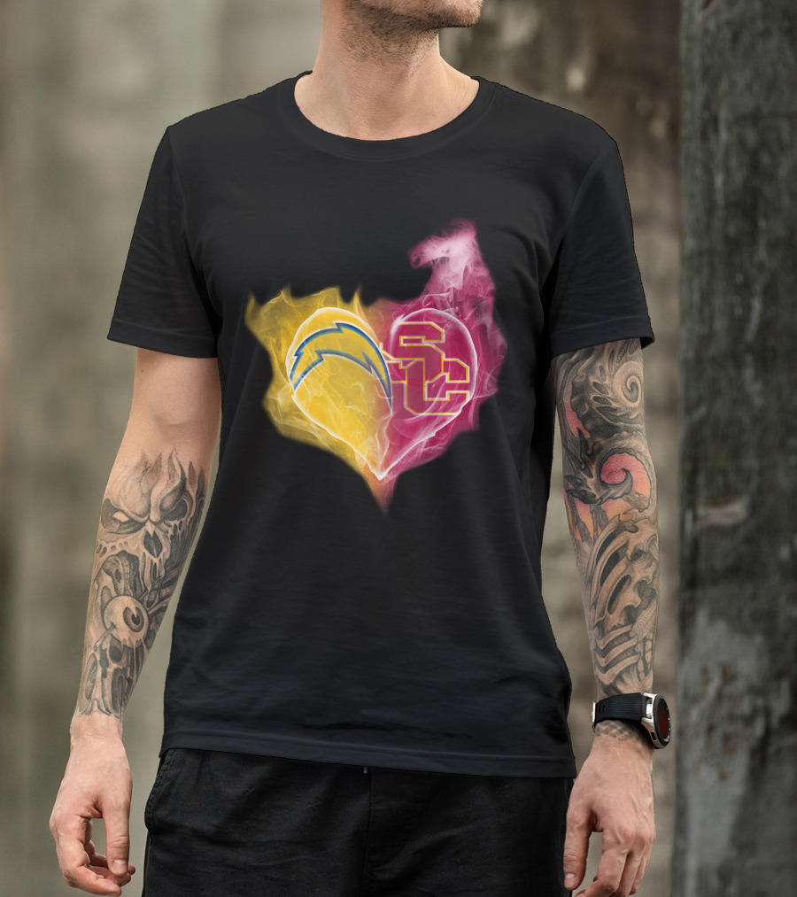 Chargers USC Trojans Heart Symbol Fusion T-Shirt