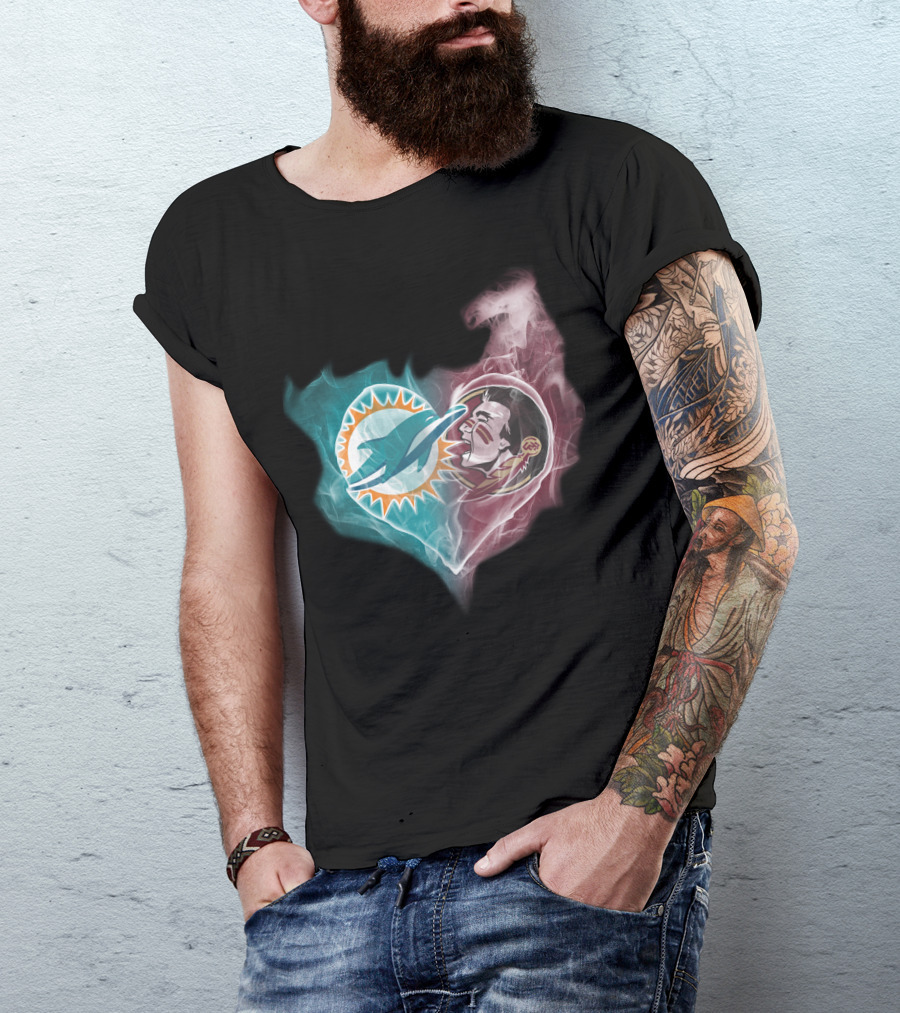 Miami Dolphins Florida State Seminoles Logo Heart Fusion T-Shirt