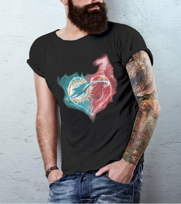 Dolphins Miami Heat Heart Logo Fusion T-Shirt