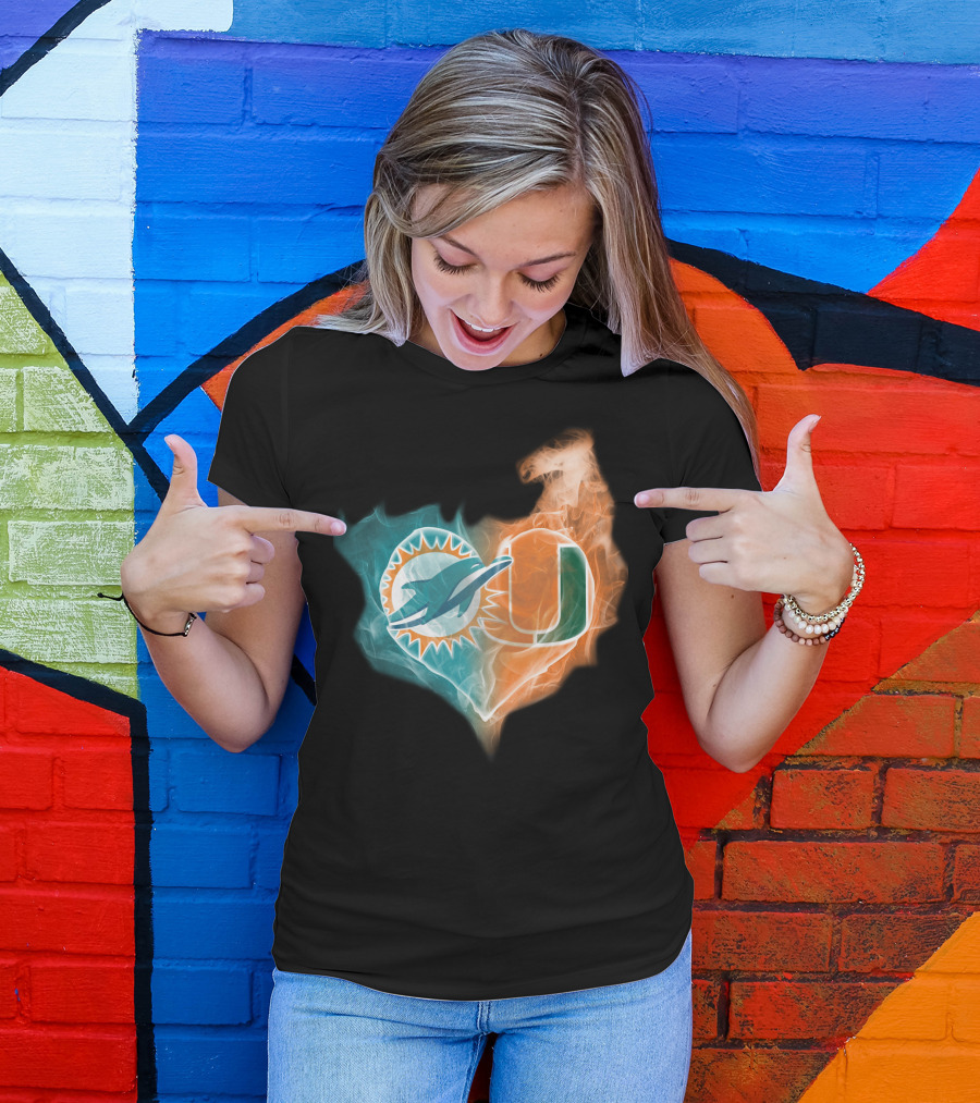 Miami Dolphins Hurricanes Heart Logo Fusion T-Shirt