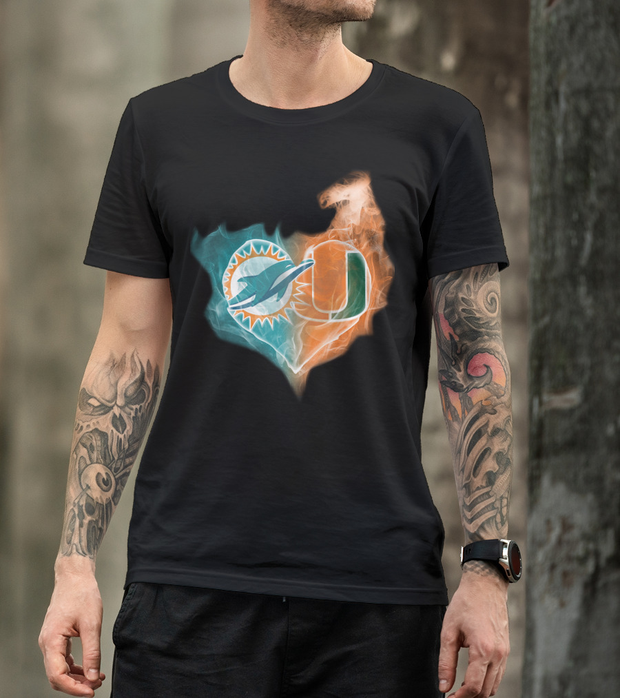Miami Dolphins Hurricanes Heart Logo Fusion T-Shirt