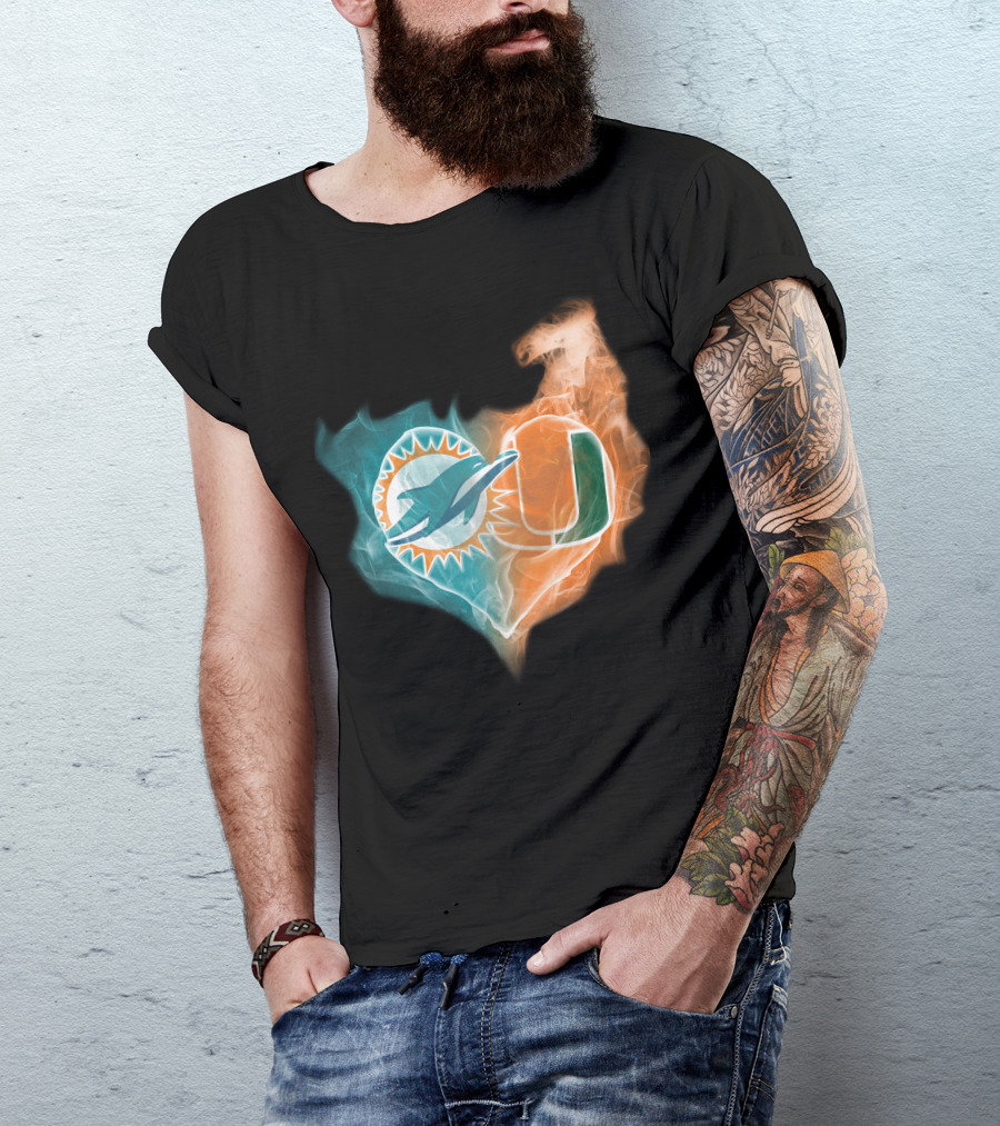 Miami Dolphins Hurricanes Heart Logo Fusion T-Shirt