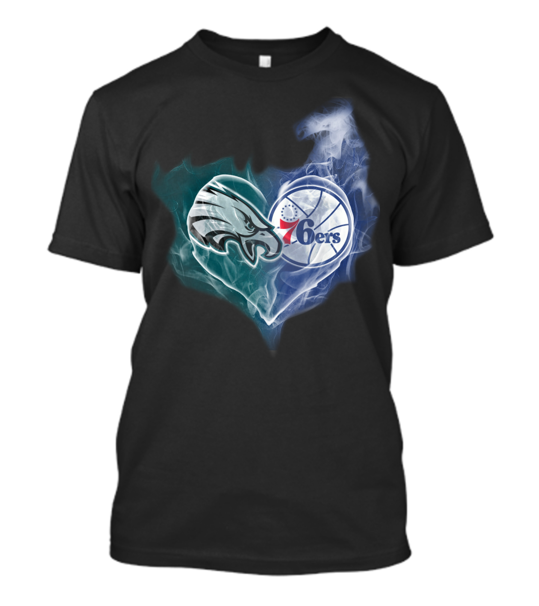 Philadelphia Eagles And 76ers Heart Logo Fusion T-Shirt