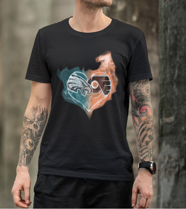 Philadelphia Eagles Flyers Heart Logo Fusion T-Shirt