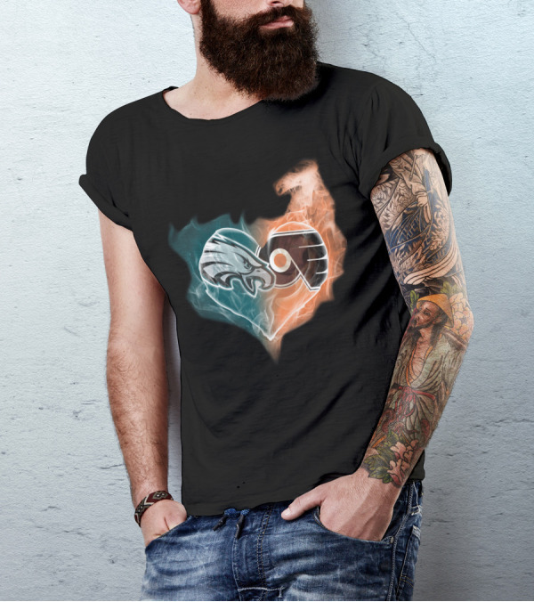 Philadelphia Eagles Flyers Heart Logo Fusion T-Shirt