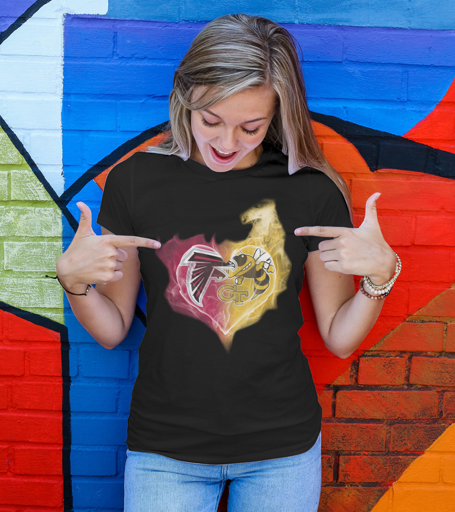 Falcons Georgia Tech Yellow Jackets Heart-Shaped Smoke Merge T-Shirt