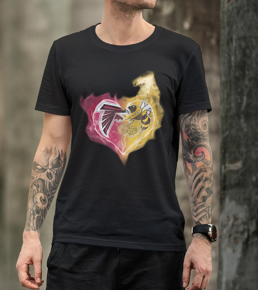 Falcons Georgia Tech Yellow Jackets Heart-Shaped Smoke Merge T-Shirt