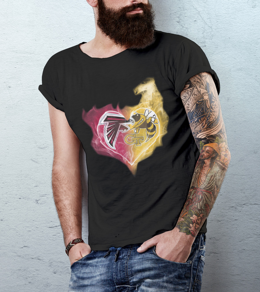 Falcons Georgia Tech Yellow Jackets Heart-Shaped Smoke Merge T-Shirt