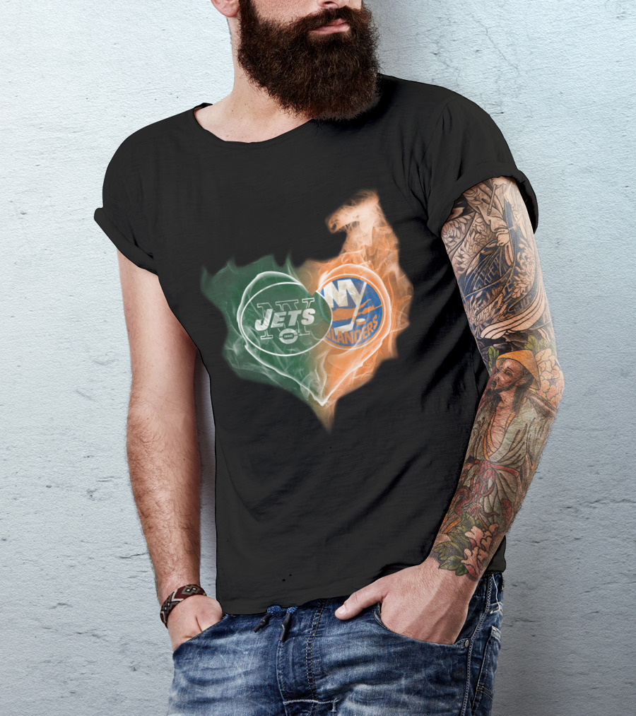 Jets New York Islanders Heart Smoke Fusion T-Shirt