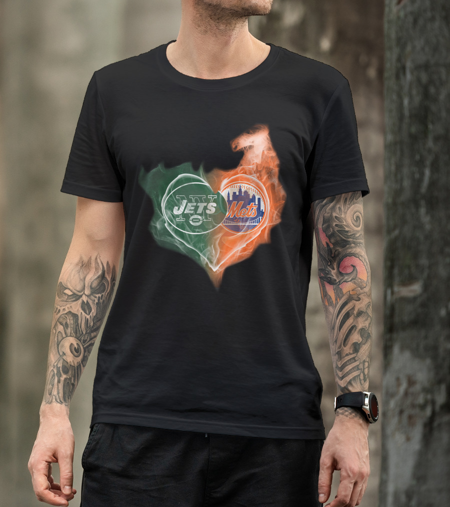 New York Jets Mets Heart Smoke Logo Fusion T-Shirt