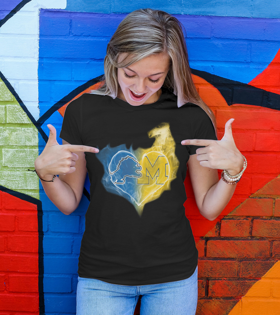 Lions Michigan Wolverines Heart Logo Emblem T-Shirt