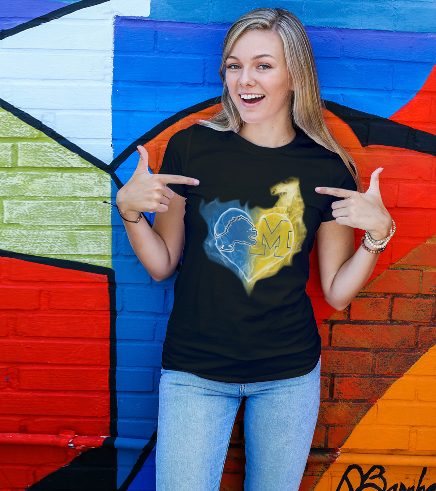 Lions Michigan Wolverines Heart Logo Emblem T-Shirt