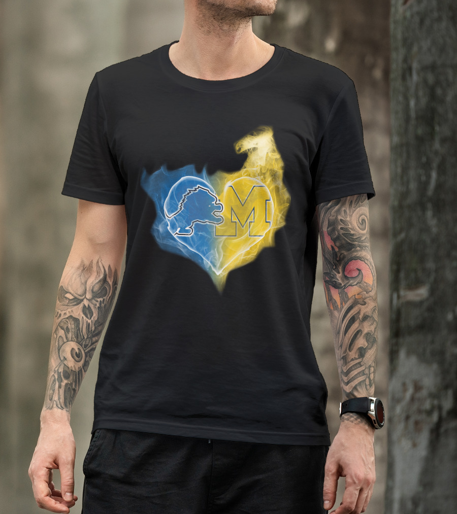 Lions Michigan Wolverines Heart Logo Emblem T-Shirt