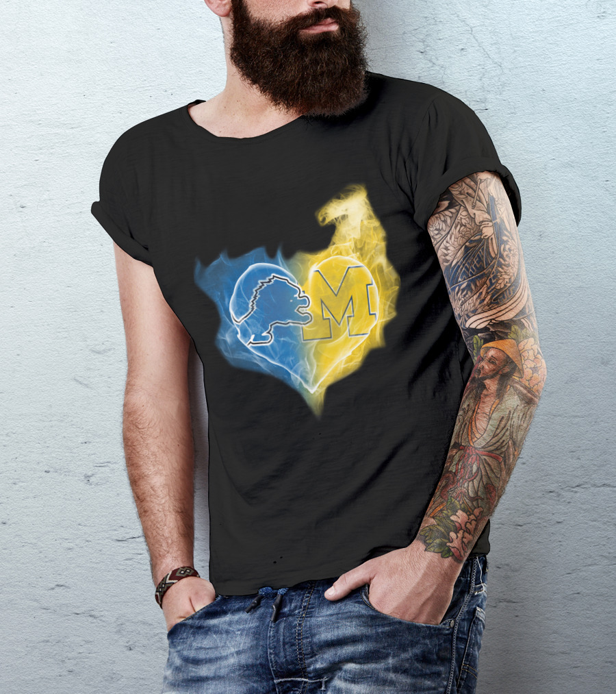 Lions Michigan Wolverines Heart Logo Emblem T-Shirt