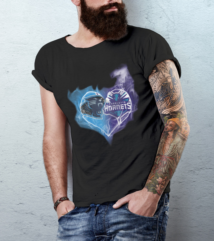 Carolina Panthers Charlotte Hornets Heart Fusion T-Shirt