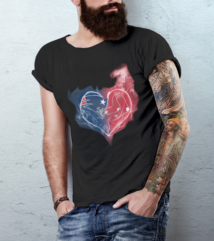 Patriots And Boston Red Sox Heart Symbol Fusion T-Shirt
