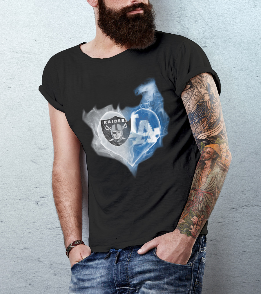 Raiders LA Dodgers Smoke Heart T-Shirt