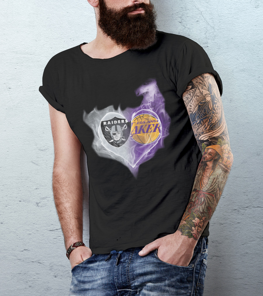 Raiders Los Angeles Lakers Heart Smoky Fusion T-Shirt