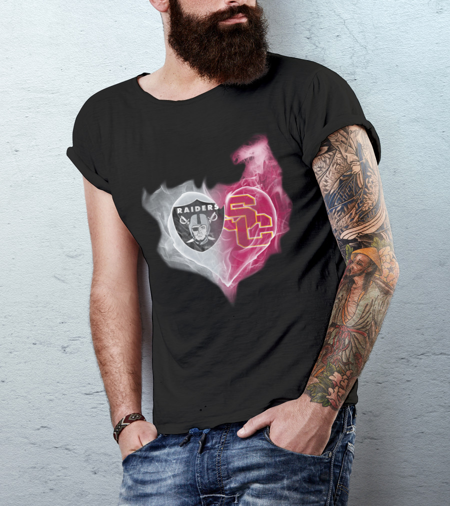 Raiders USC Trojans Heart Logo Fusion T-Shirt