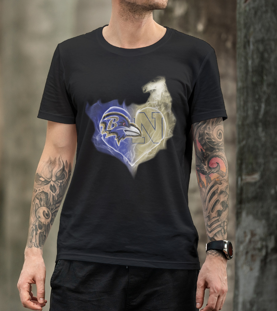 Ravens Navy Midshipmen Heart Smoke T-Shirt