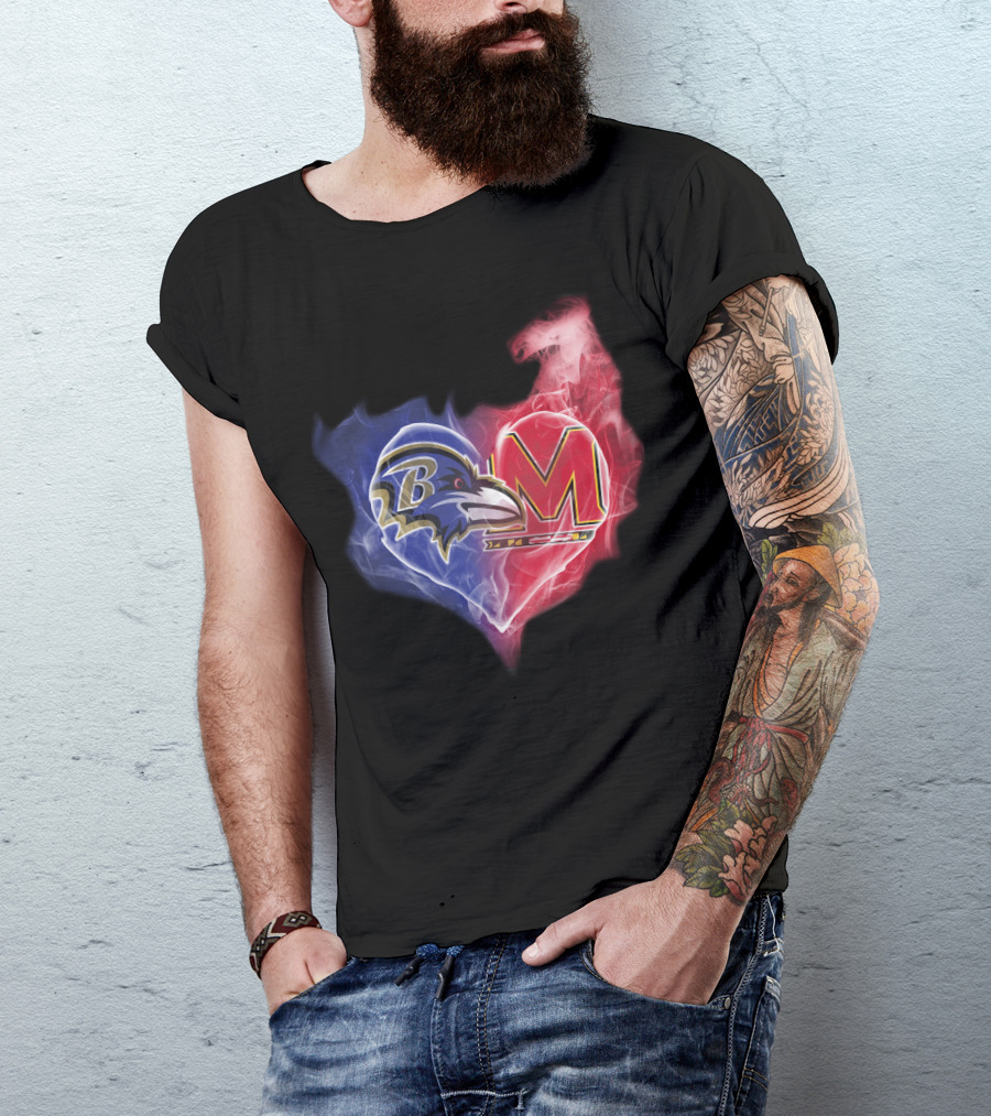 Ravens Maryland Terrapins Heart Logo Fusion T-Shirt