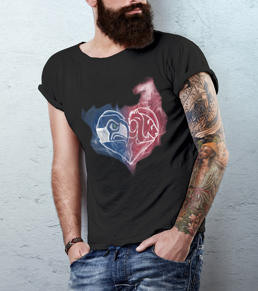Seahawks Washington State Cougars Heart Logo Fusion T-Shirt
