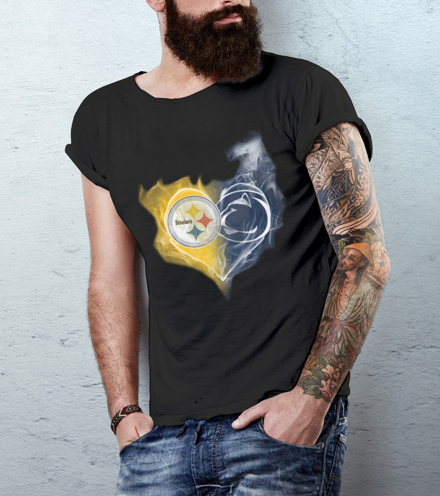 Steelers Penn State Nittany Lions Heart Flame T-Shirt