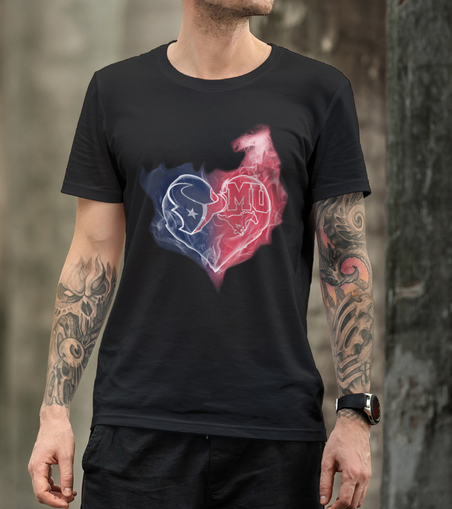 Texans SMU Mustangs Heart Logo Fusion T-Shirt