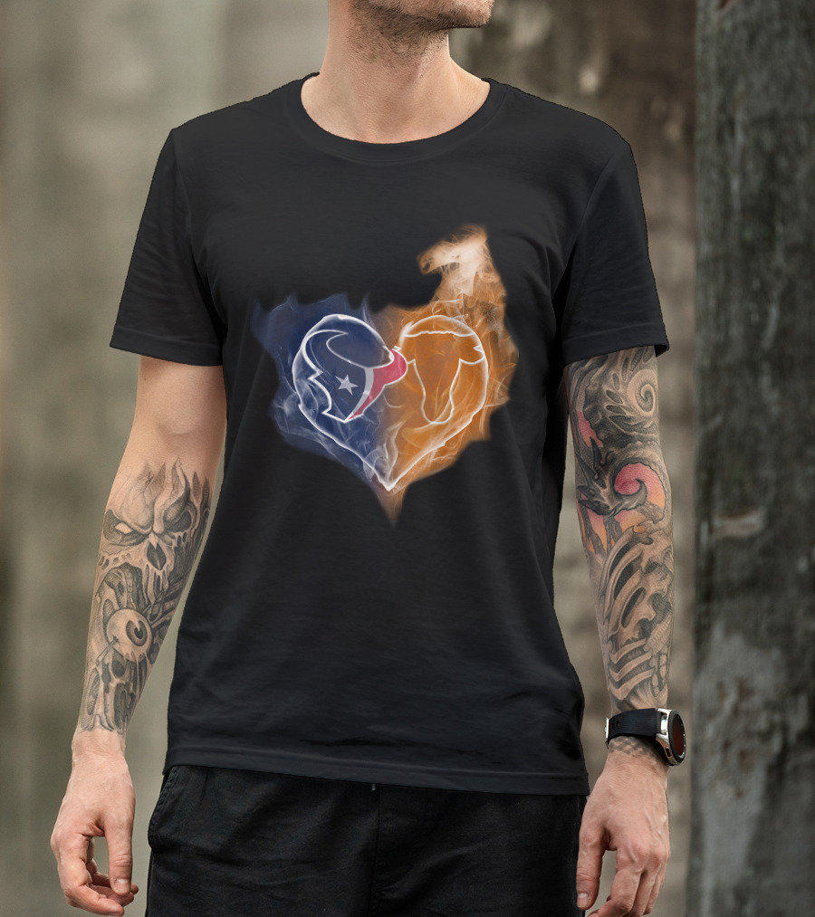Texans Texas Longhorns Heart Flame NFL College Football T-Shirt