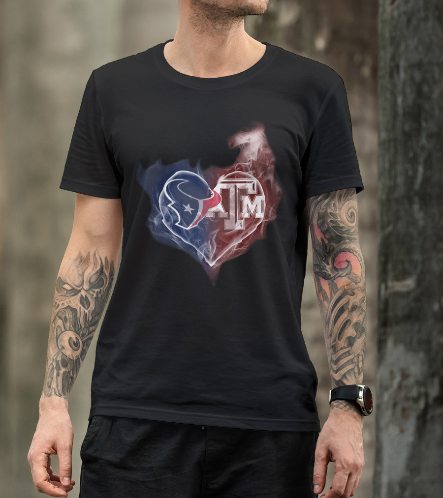 Texans Heart Texas A&M Aggies Logo Fusion T-Shirt