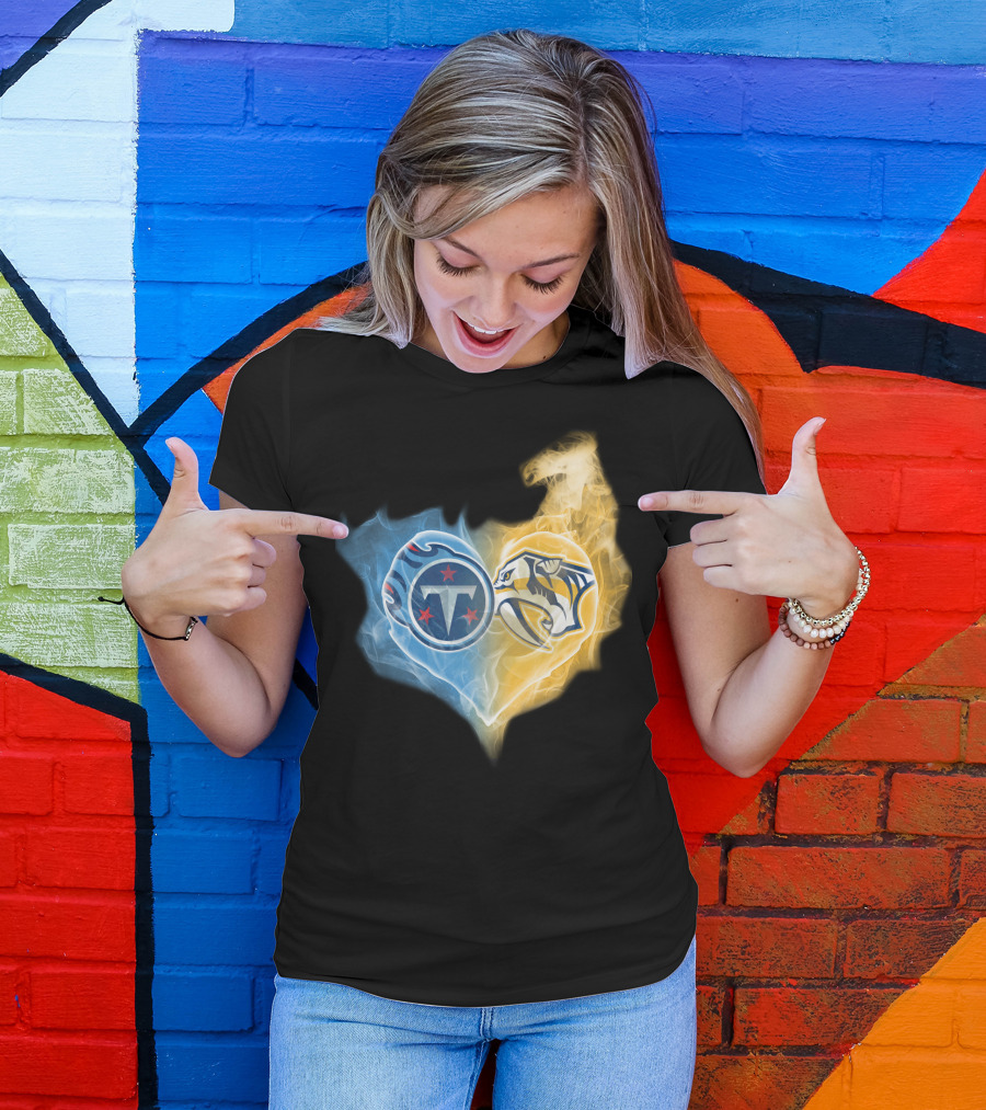 Titans Nashville Predators Heart Dual Logo Smoke Fusion T-Shirt
