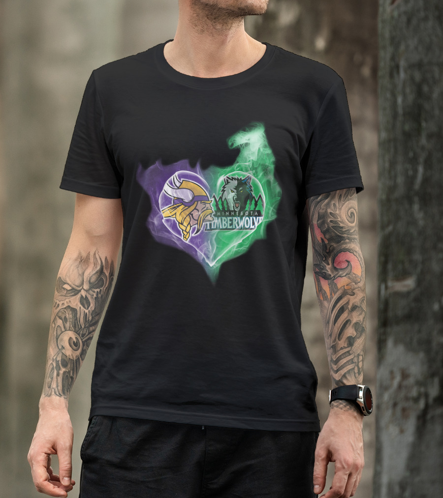 Vikings Minnesota Timberwolves Heart Logo Fusion T-Shirt