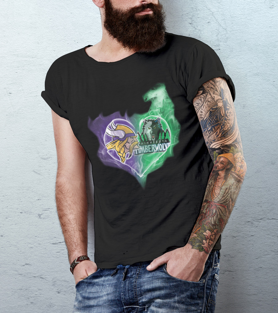 Vikings Minnesota Timberwolves Heart Logo Fusion T-Shirt