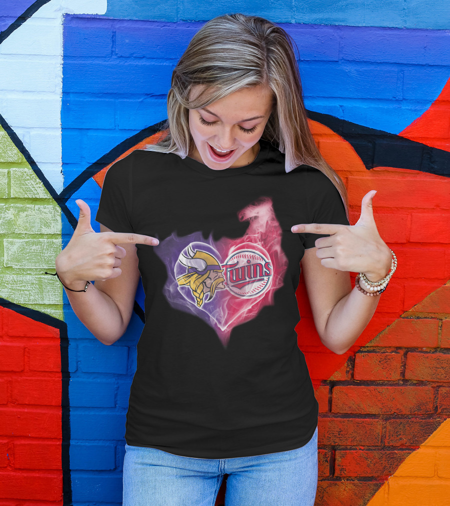 Vikings Minnesota Twins Heart Logo Smoke T-Shirt