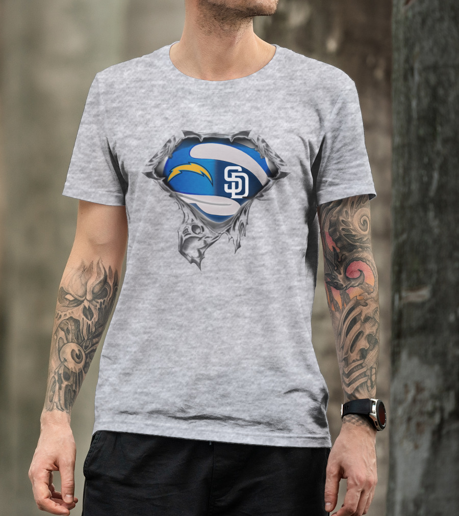 Chargers Padres Superhero Logo Fusion T-Shirt