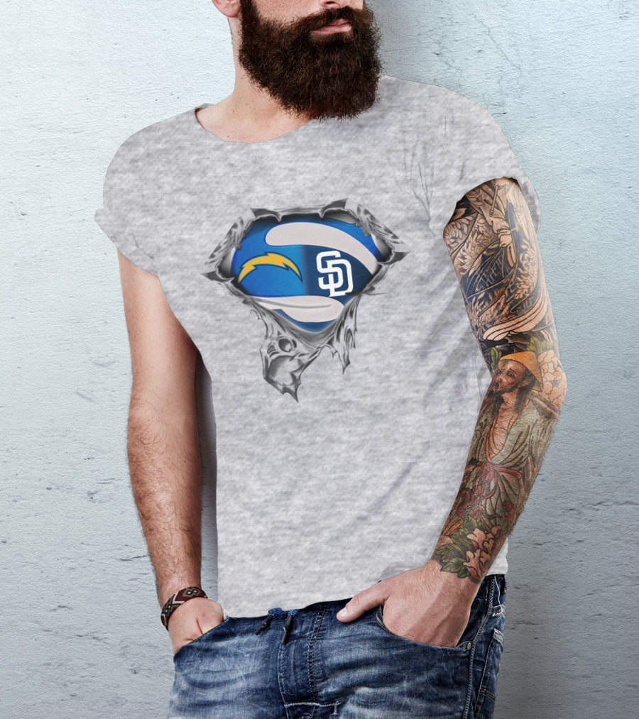 Chargers Padres Superhero Logo Fusion T-Shirt