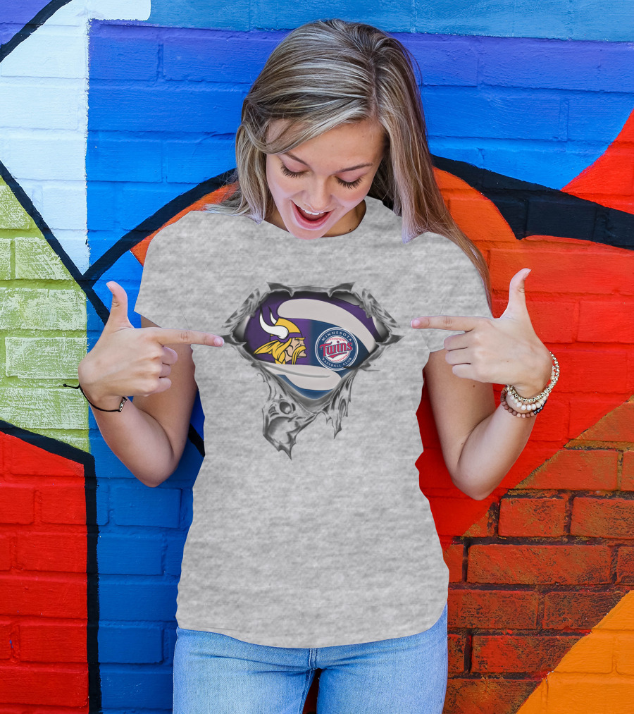 Minnesota Vikings Twins Baseball Crossover Fan T-Shirt