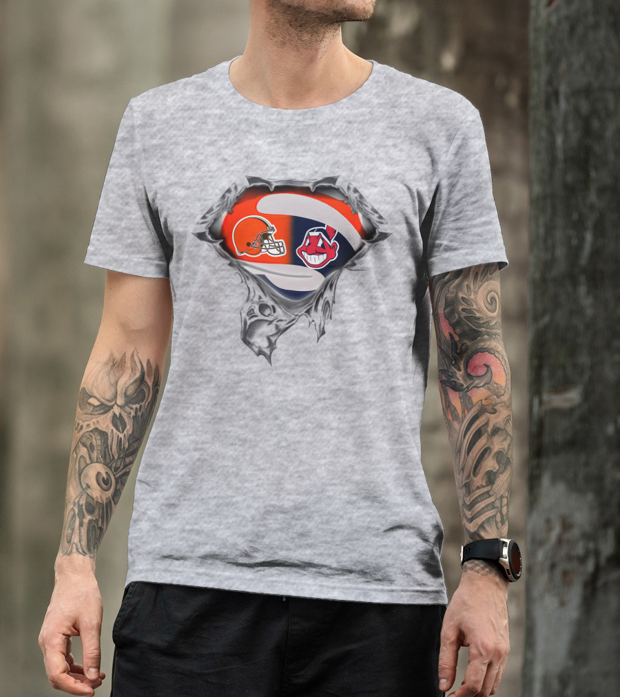 Cleveland Browns Helmet And Cleveland Indians Chief Wahoo T-Shirt