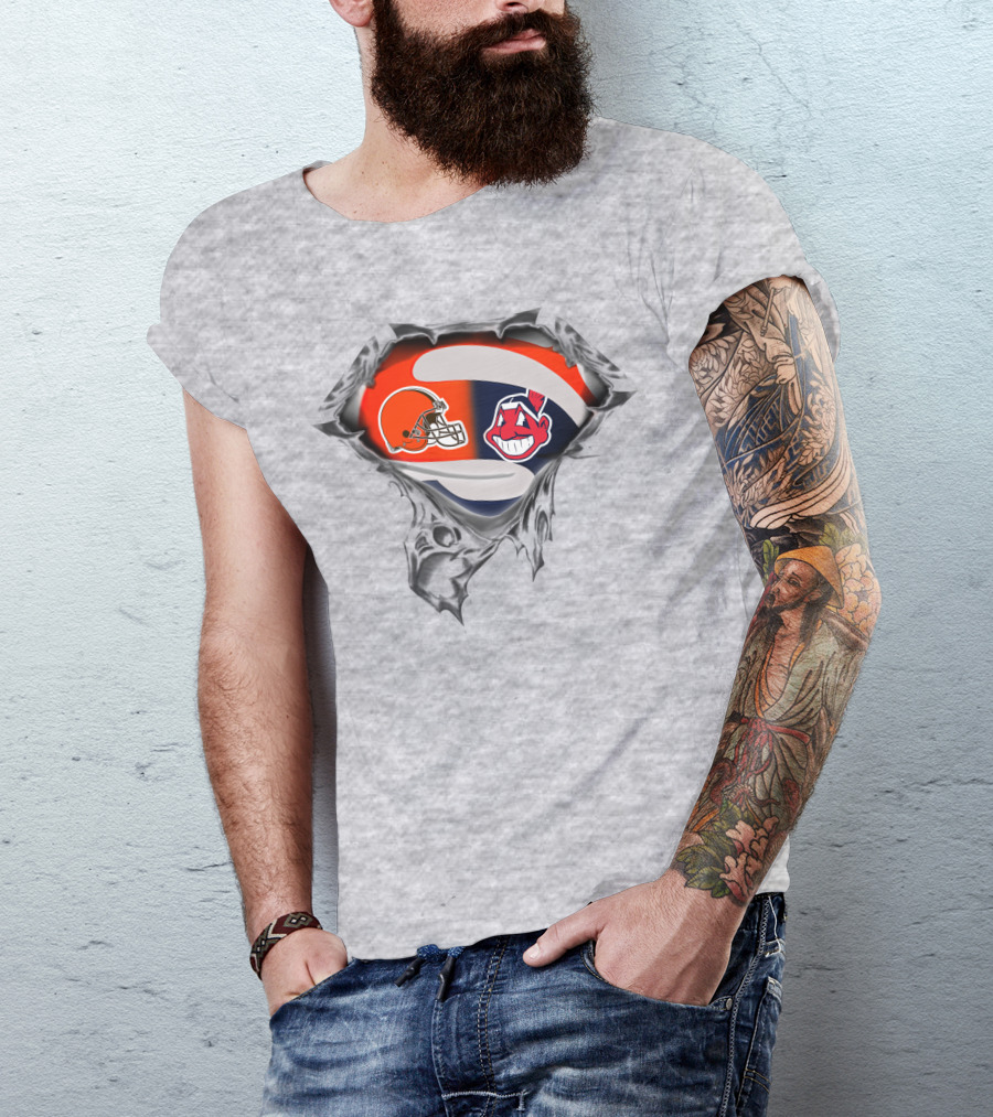 Cleveland Browns Helmet And Cleveland Indians Chief Wahoo T-Shirt