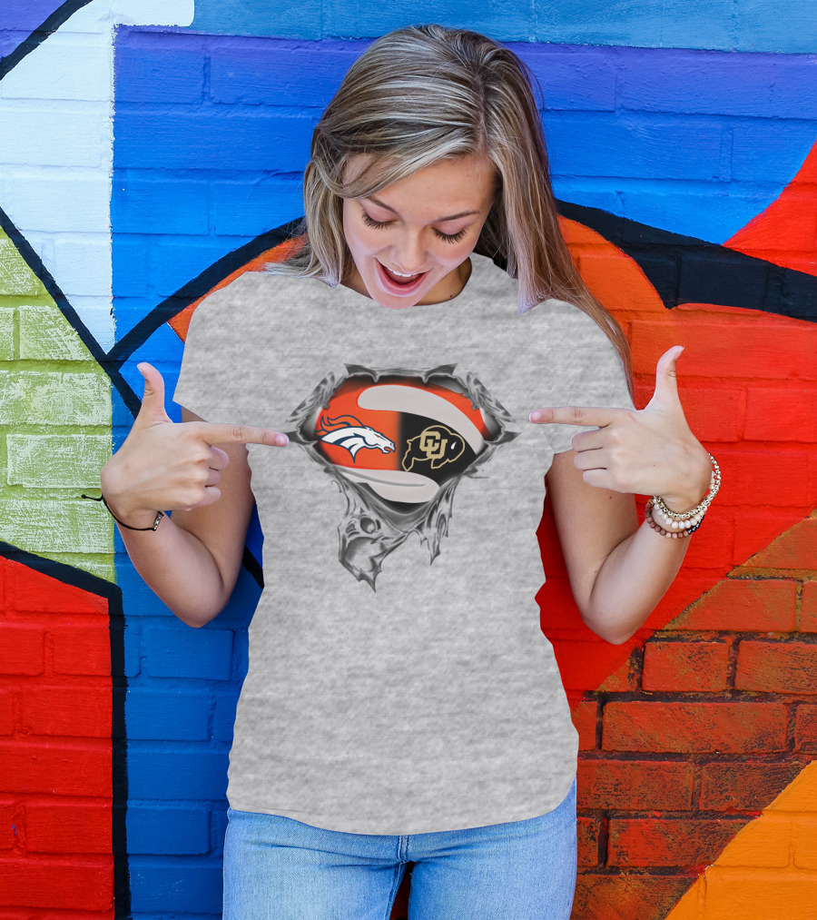 Denver Broncos Colorado Buffaloes Logo Superman Rip T-Shirt