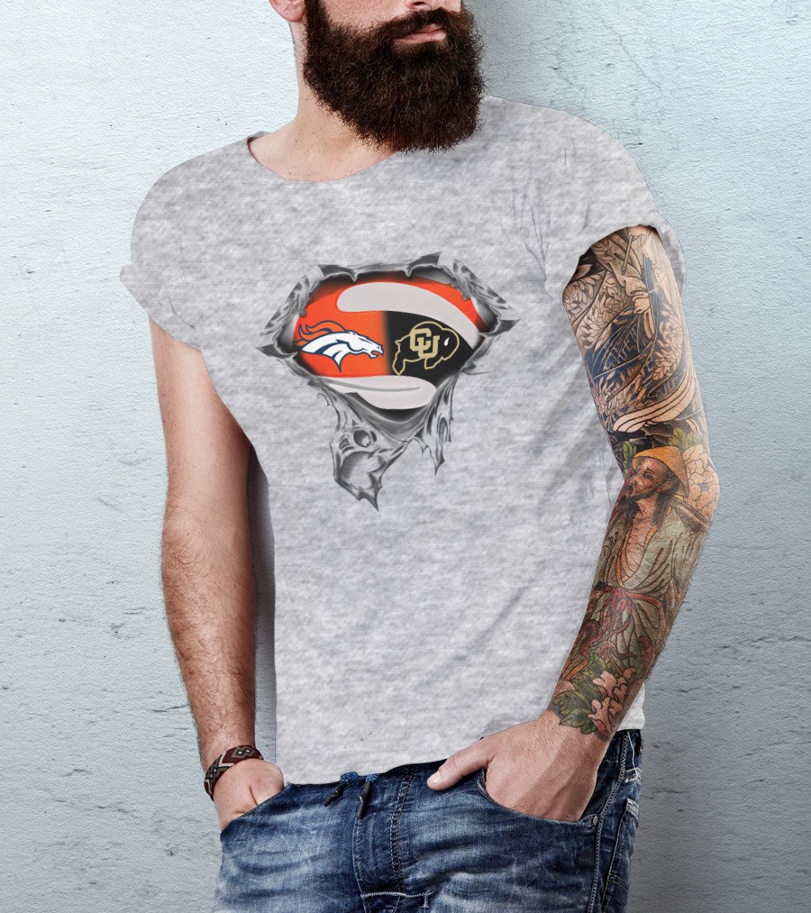 Denver Broncos Colorado Buffaloes Logo Superman Rip T-Shirt