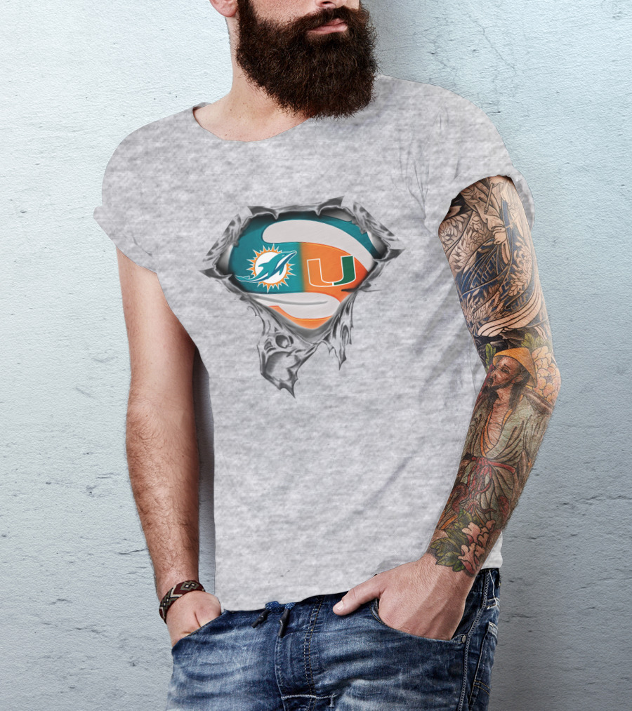 Miami Dolphins Miami Hurricanes Super Fan Crest T-Shirt