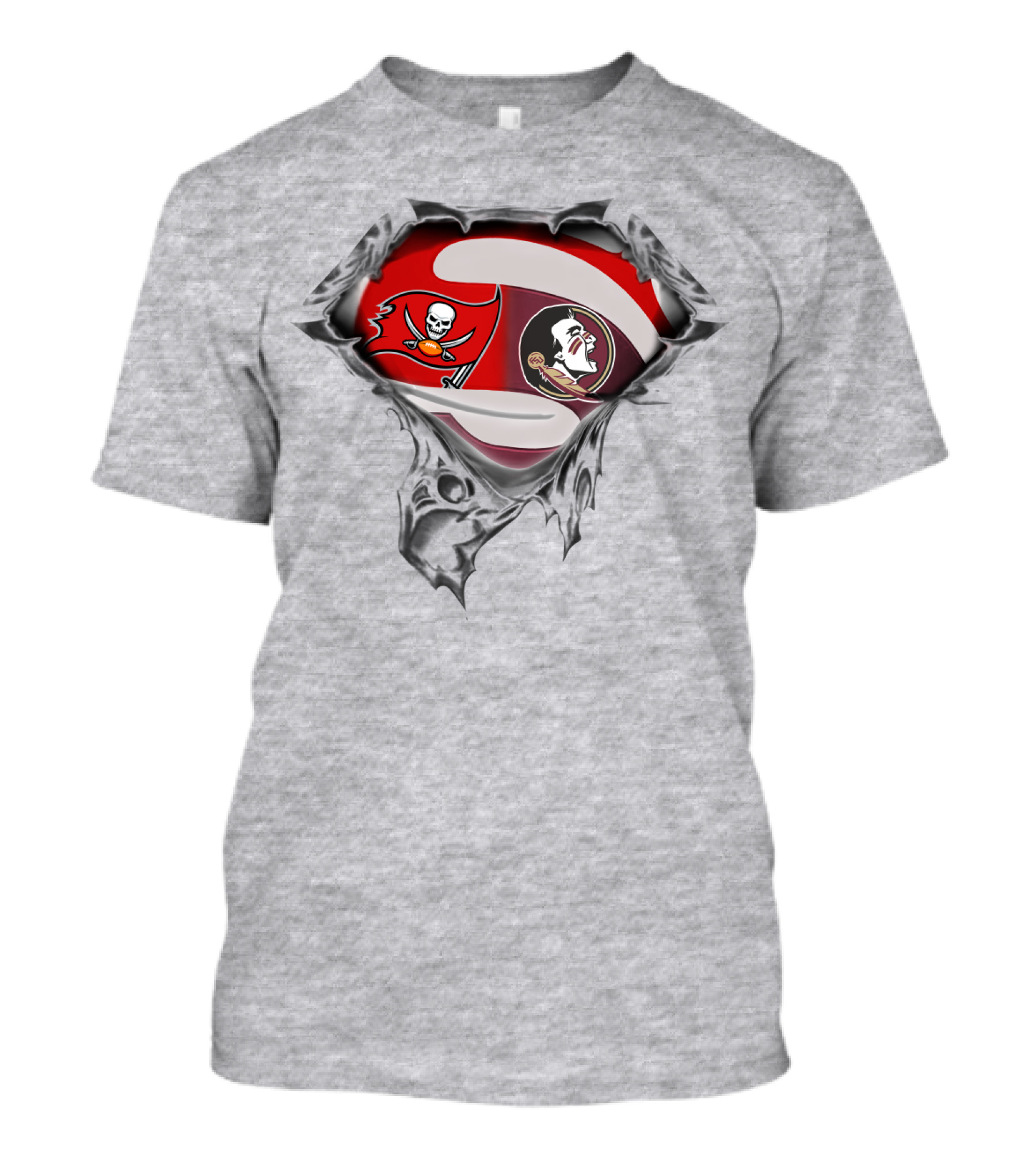 Buccaneers Seminoles Logo Crossover With Pirate And Tribal Warrior T-Shirt