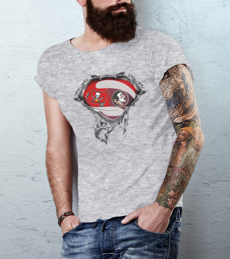 Buccaneers Seminoles Logo Crossover With Pirate And Tribal Warrior T-Shirt
